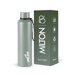 Milton Aura 1000 Thermosteel Bottle, 1 Litre, Grey 24 Hours Hot and Cold Easy to Carry Rust & Leak Proof  Tea, Coffee, Office, Gym, Home, Travel Bottle